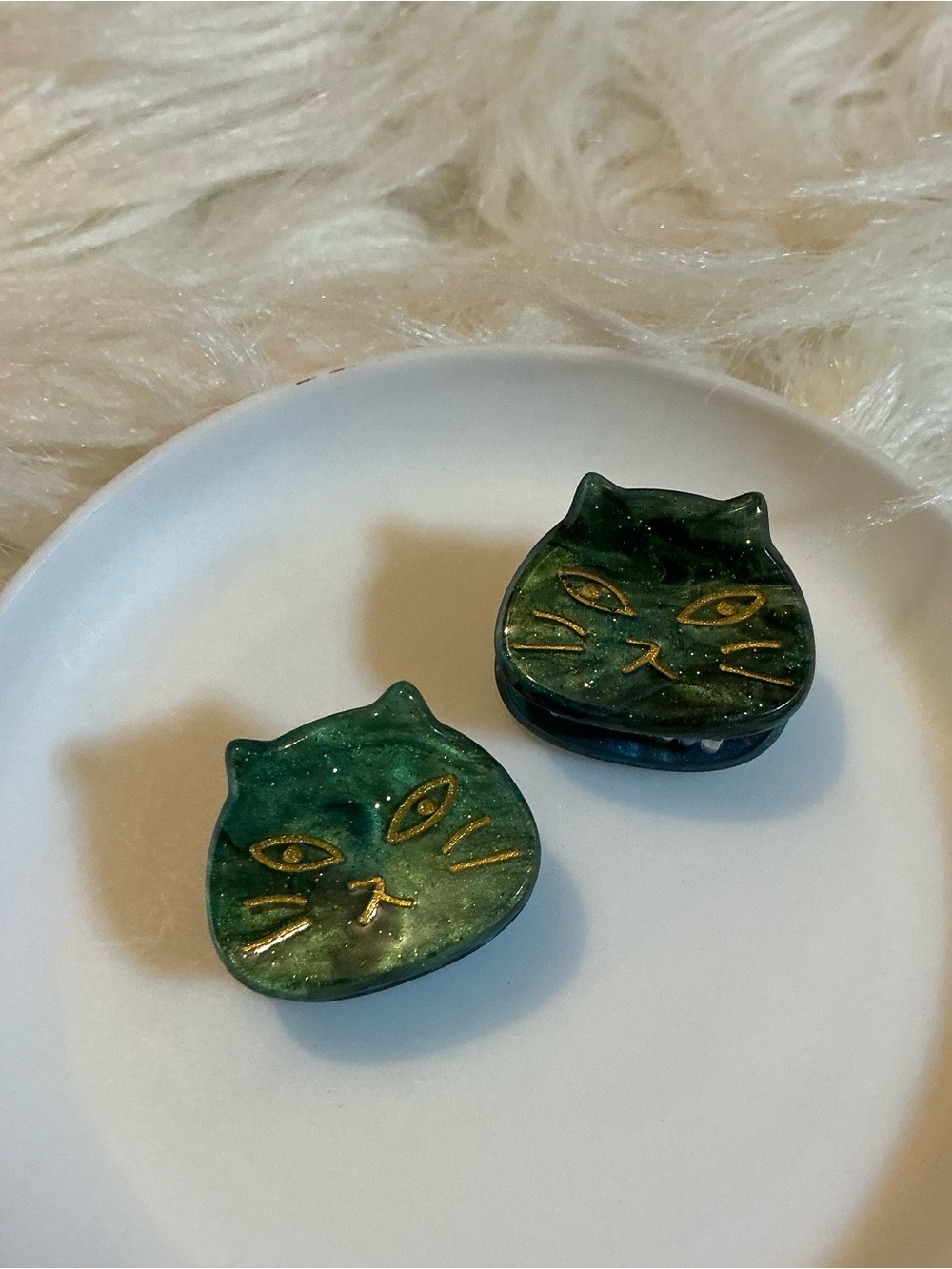 2pc cute pretty blue/green cat hair clips for women or children
